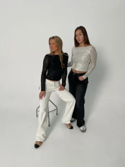 Design By Si Babette pallietbluse med åben ryg - Sølv Best