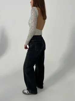 Design By Si Babette pallietbluse med åben ryg - Sølv Best