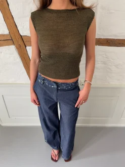 Design By Si Beatrice top i strik - Olivengrøn New