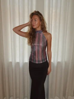 Design By Si Bellaline top i glitter med åben ryg - Multifarvet New