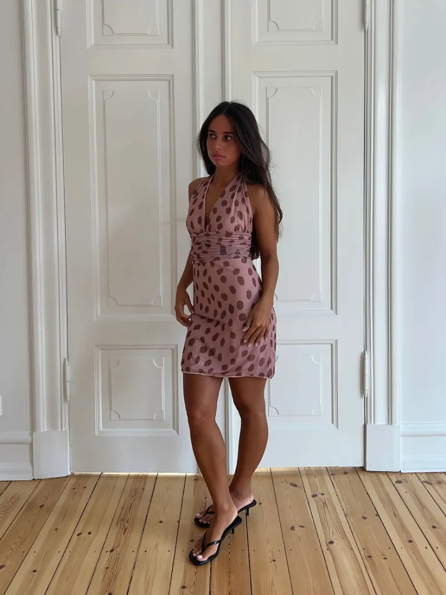Design By Si Benita kjole med prikker - Lyserød/brun