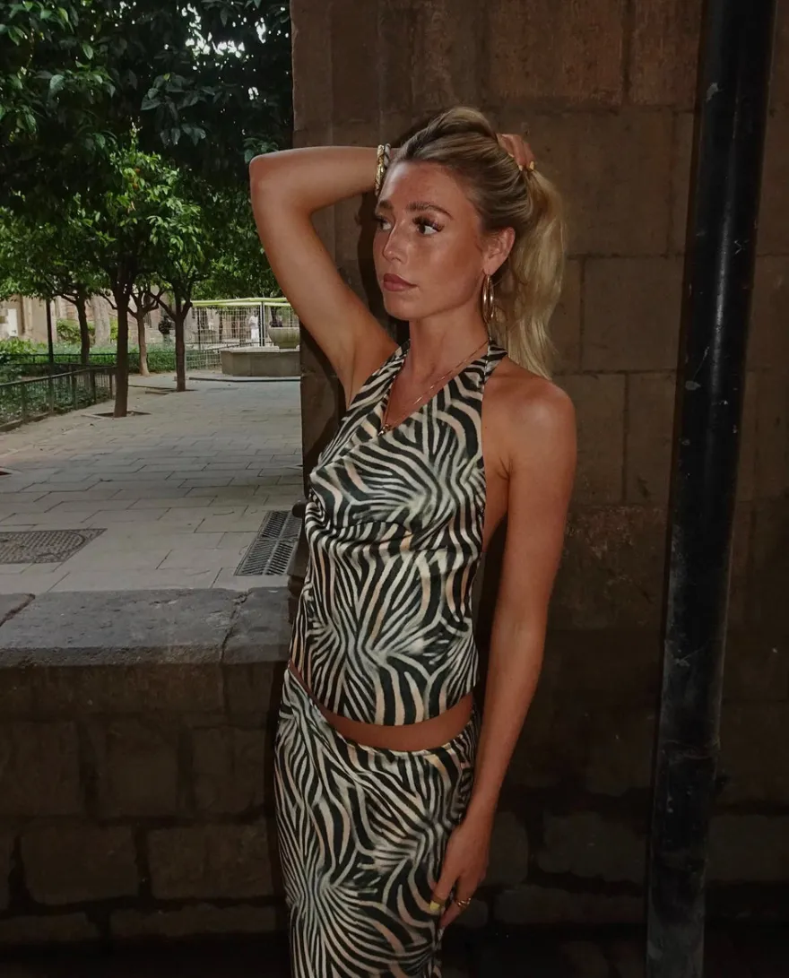 Design By Si Blancine top med zebraprint - Sort/beige Clearance