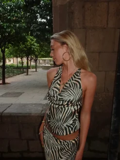 Design By Si Blancine top med zebraprint - Sort/beige Clearance