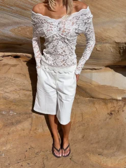 Design By Si Bodil langærmet bluse med blonder - Hvid Sale