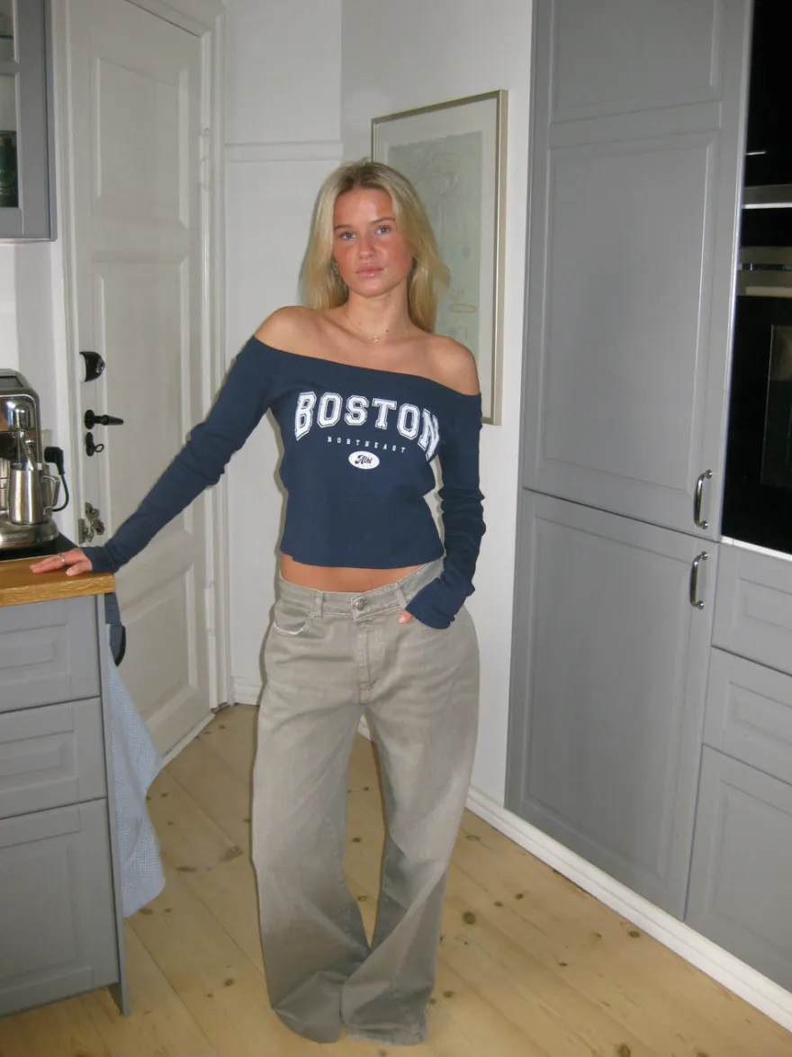 Design By Si Boston off-shoulder bluse - Blå Discount