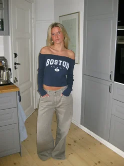Design By Si Boston off-shoulder bluse - Blå Discount
