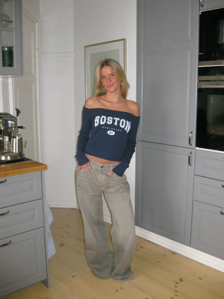 Design By Si Boston off-shoulder bluse - Blå Discount