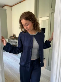 Design By Si Callie satin cardigan - Navy Online