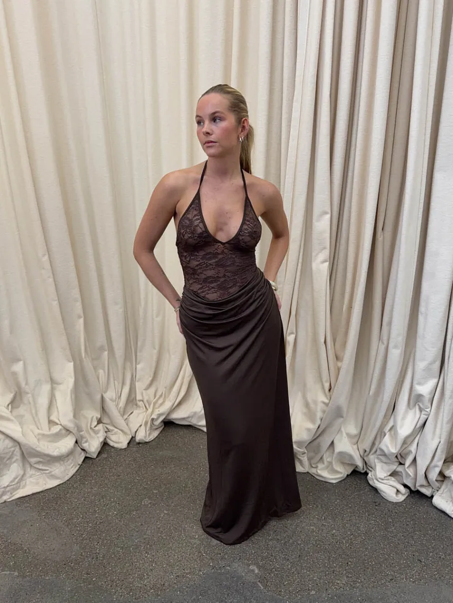 Design By Si Camillene kjole med blonder - Brun Discount