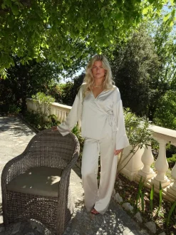 Design By Si Cammie løse satin bukser - Hvid Discount