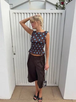Design By Si Cathrine smocktop med polkaprikker - Brun/blå Discount