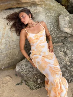 Design By Si Charline satinkjole - Hvid/orange Best