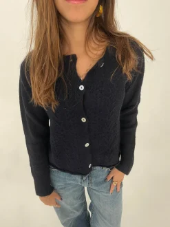 Design By Si Cilla strikket cardigan - Navy Outlet