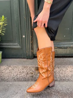 Design By Si Cille cowboystøvler i imiteret læder - Brun Online