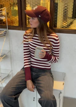 Design By Si Dahlia bluse med striber - Vinrød/hvid Best