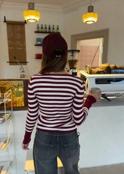 Design By Si Dahlia bluse med striber - Vinrød/hvid Best
