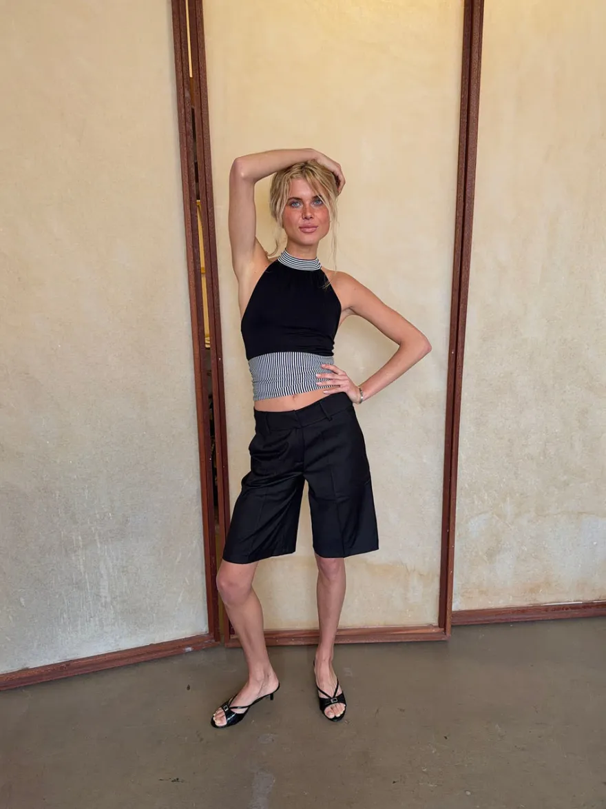 Design By Si Debby halterneck top med striber - Sort/hvid Hot