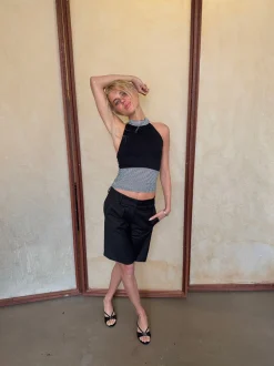 Design By Si Debby halterneck top med striber - Sort/hvid Hot