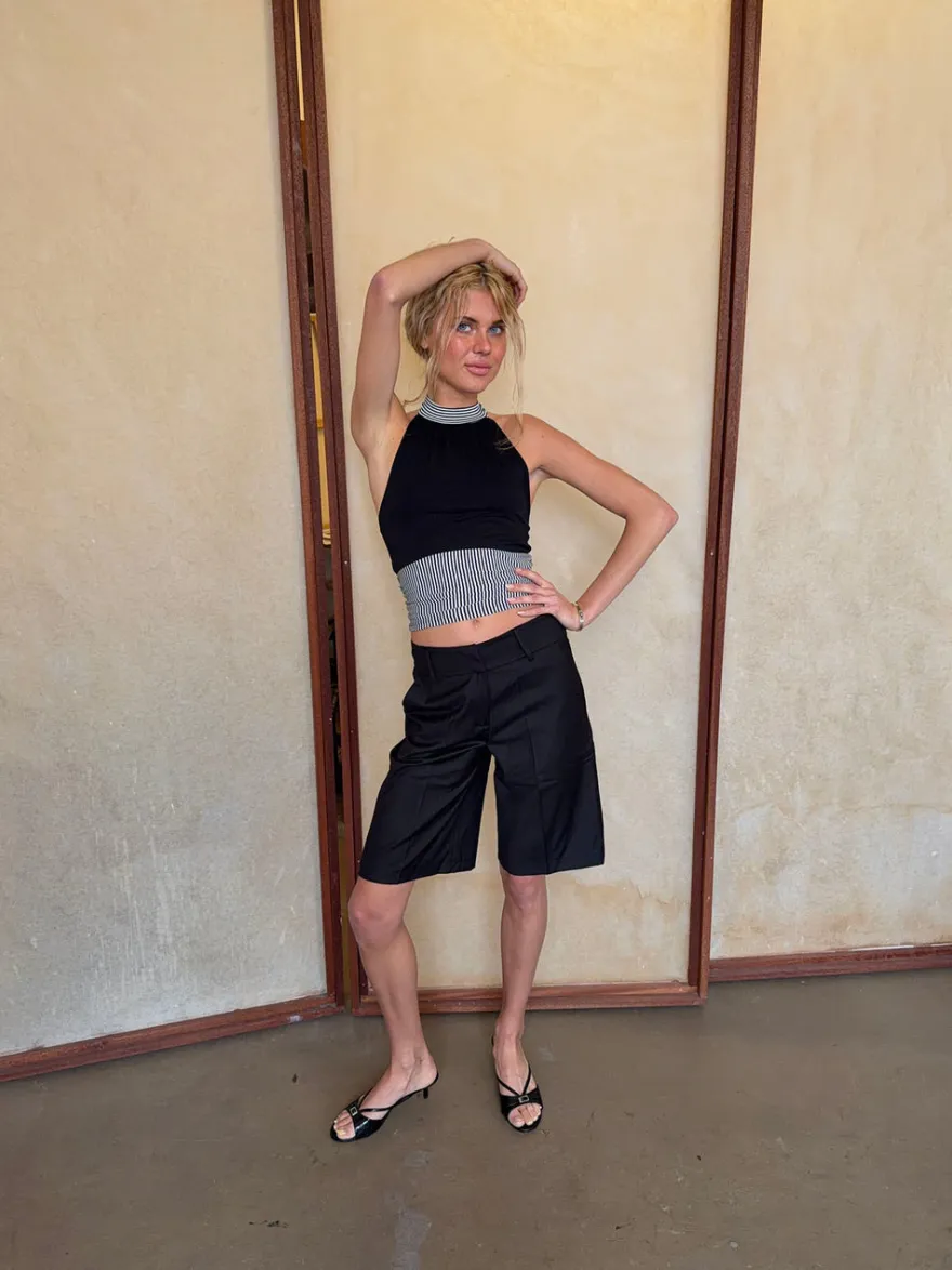 Design By Si Debby halterneck top med striber - Sort/hvid Hot