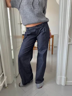 Design By Si Demi jeans med opsmøg - Mørk denim New