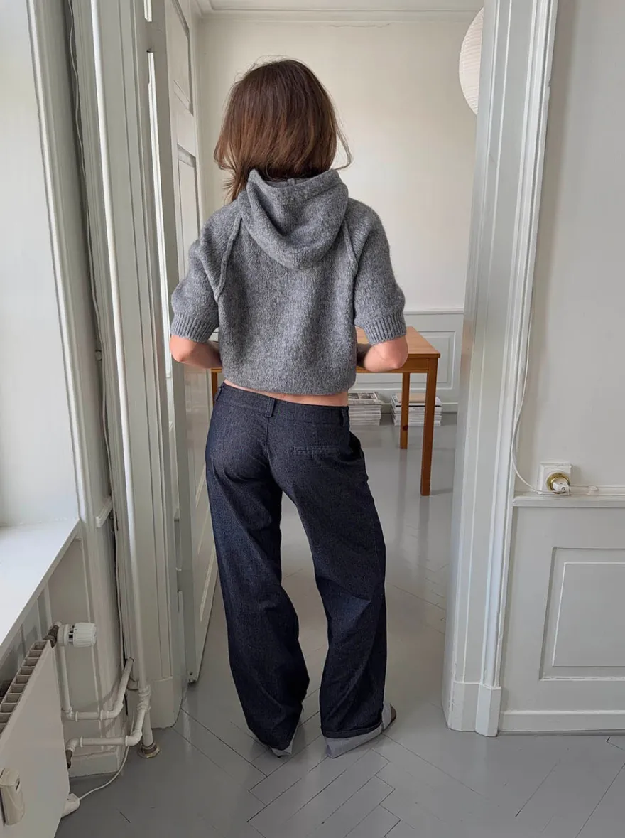 Design By Si Demi jeans med opsmøg - Mørk denim New