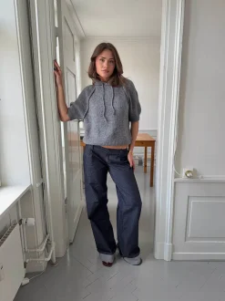 Design By Si Demi jeans med opsmøg - Mørk denim New