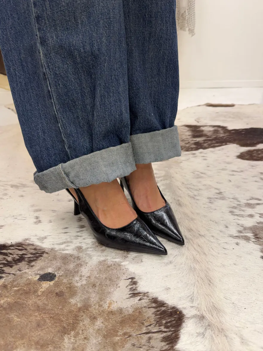 Design By Si Donnatella slingback hæle - Sort Clearance