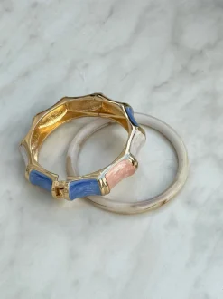 Design By Si Ebony armbånd med striber - Blå/lyserød/hvid/guld Clearance