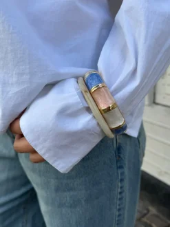 Design By Si Ebony armbånd med striber - Blå/lyserød/hvid/guld Clearance