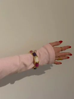 Design By Si Ebony armbånd med striber - Lilla/rosa/hvid