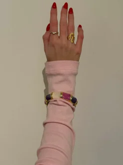 Design By Si Ebony armbånd med striber - Lilla/rosa/hvid