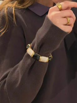 Design By Si Ebony armbånd med striber - Sort/hvid