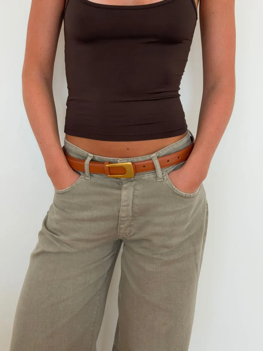 Design By Si Edge bælte - Brun/guld Outlet