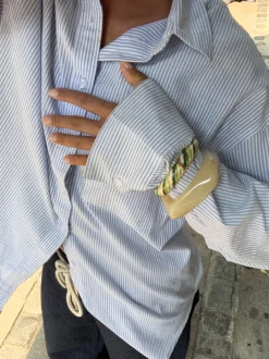 Design By Si Eivora armbånd med striber - Grøn/hvid/guld New