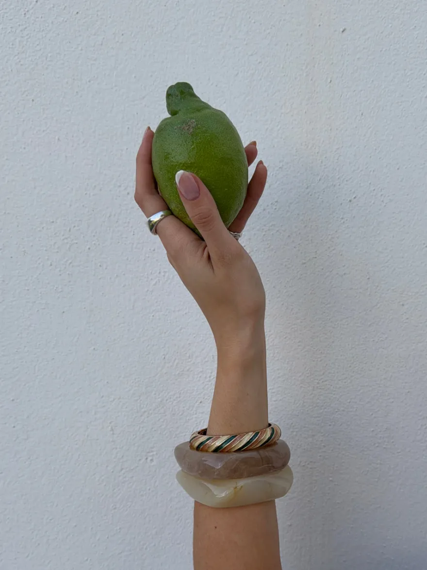 Design By Si Eivora armbånd med striber - Grøn/hvid/brun Online
