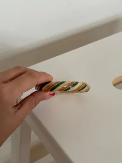 Design By Si Eivora armbånd med striber - Grøn/hvid/brun Online