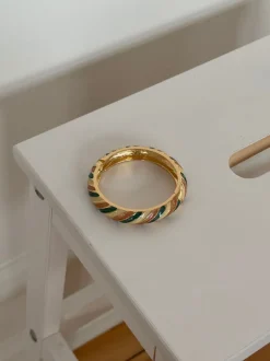 Design By Si Eivora armbånd med striber - Grøn/hvid/brun Online
