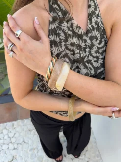 Design By Si Eivora armbånd med striber - Grøn/hvid/brun Online