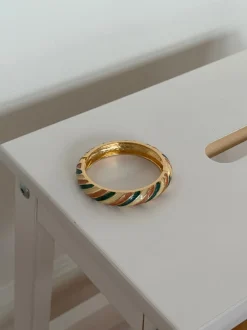 Design By Si Eivora armbånd med striber - Grøn/hvid/brun Online