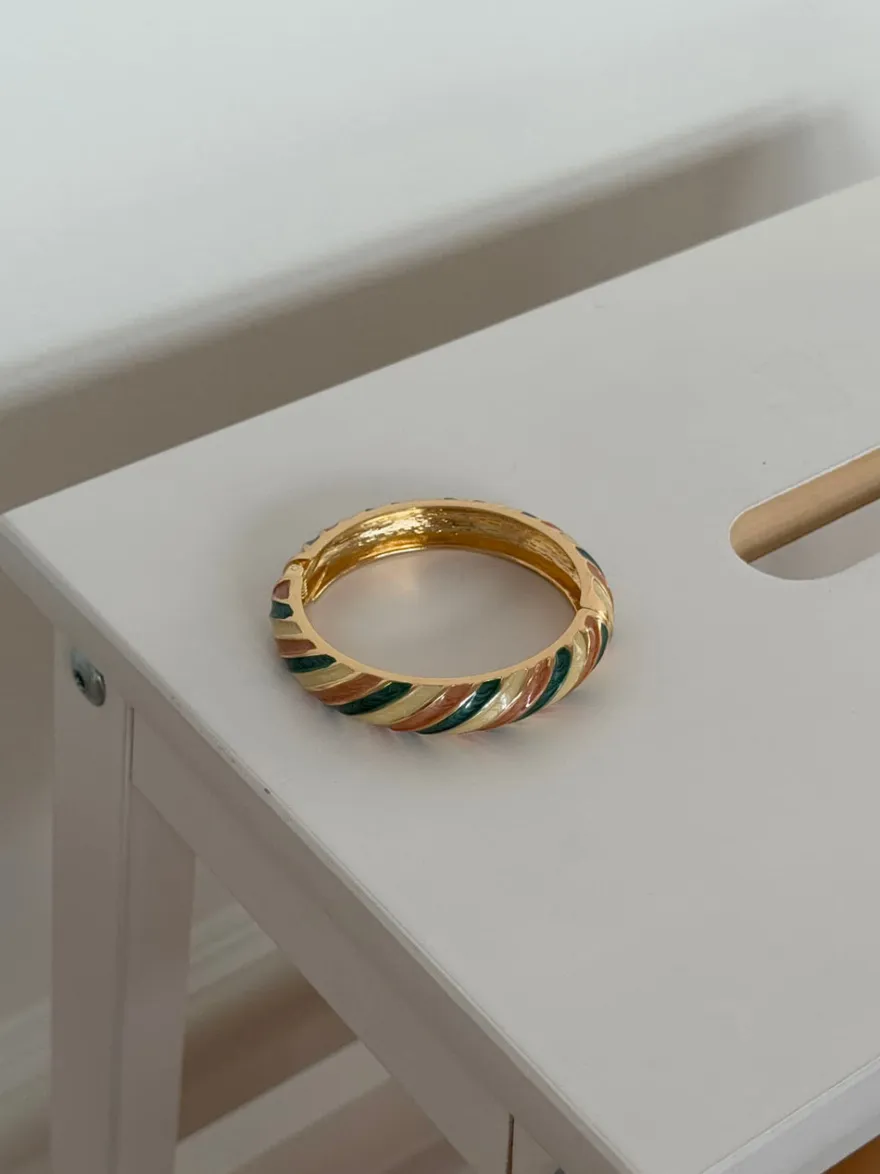 Design By Si Eivora armbånd med striber - Grøn/hvid/brun Online