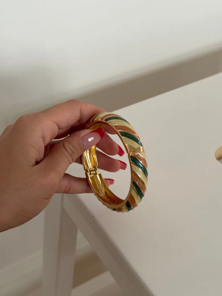 Design By Si Eivora armbånd med striber - Grøn/hvid/brun Online