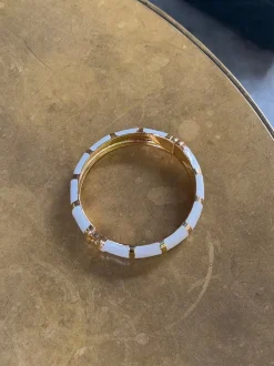 Design By Si Eivora armbånd med striber - hvid/guld Outlet