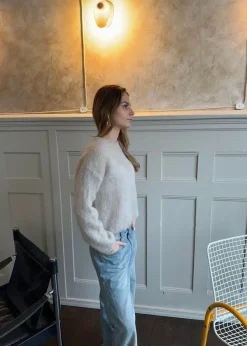Design By Si Elara mohair striktrøje - Beige Best