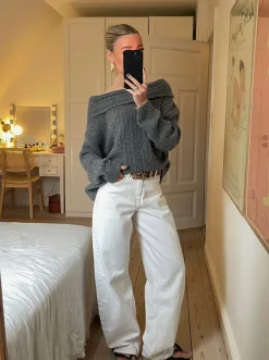 Design By Si Elinor off shoulder strik - Grå New