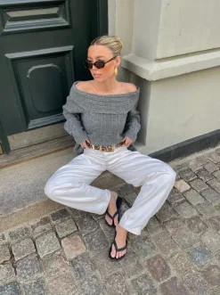 Design By Si Elinor off shoulder strik - Grå New