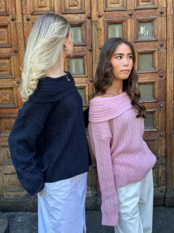 Design By Si Elinor off shoulder strik - Lyserød Discount