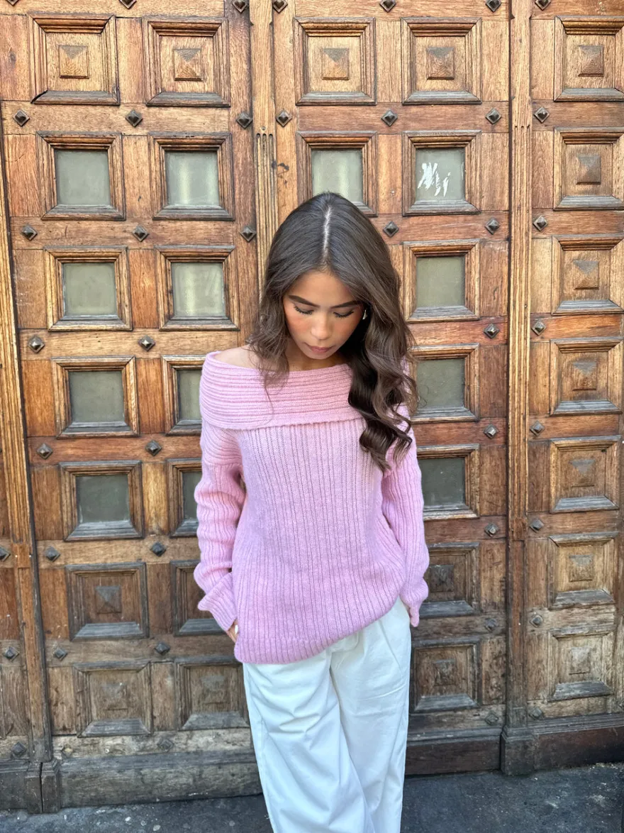 Design By Si Elinor off shoulder strik - Lyserød Discount
