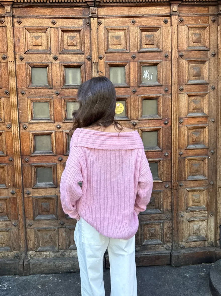 Design By Si Elinor off shoulder strik - Lyserød Discount