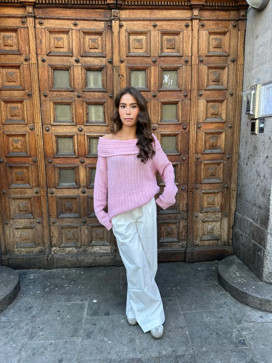 Design By Si Elinor off shoulder strik - Lyserød Discount