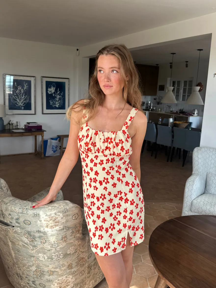 Design By Si Elvalina kjole med blomster - Gul/rød Best